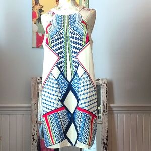 VENUS Off  White, Blue And‎ Red Halter Sundress Mini